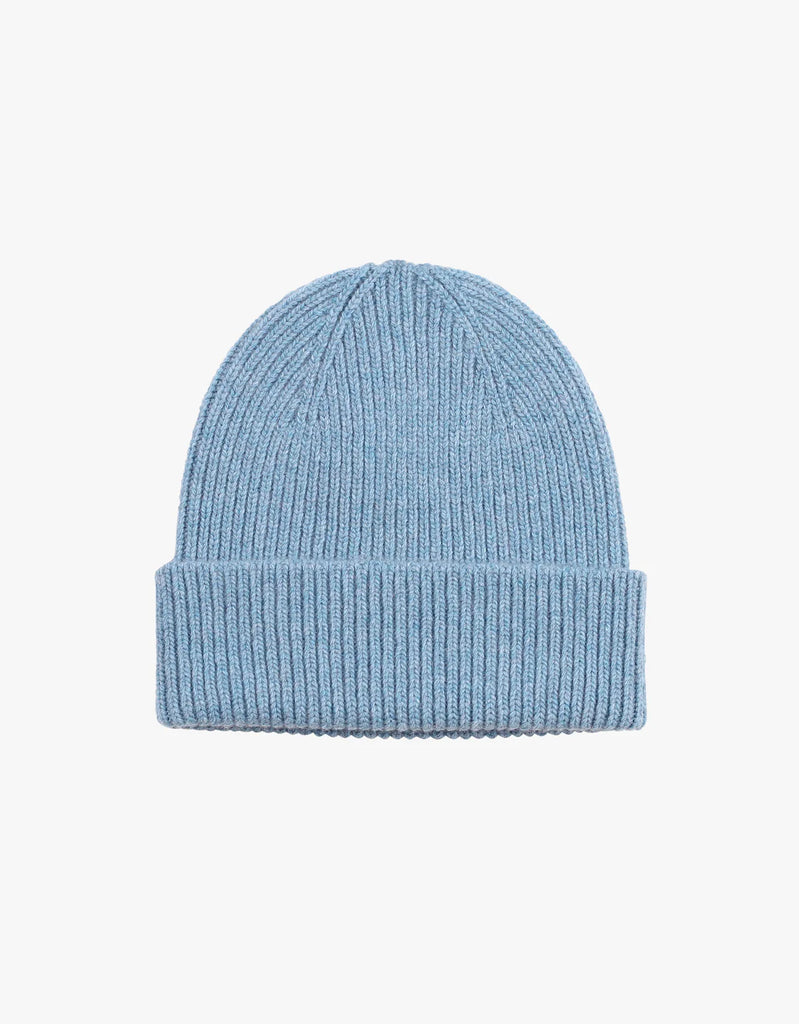 Merino Wool Beanie Hat in Stone Blue