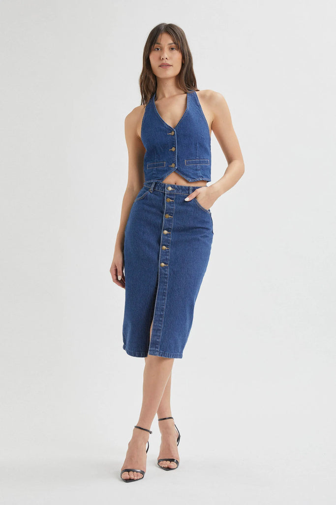 High waisted 2024 blue denim skirt