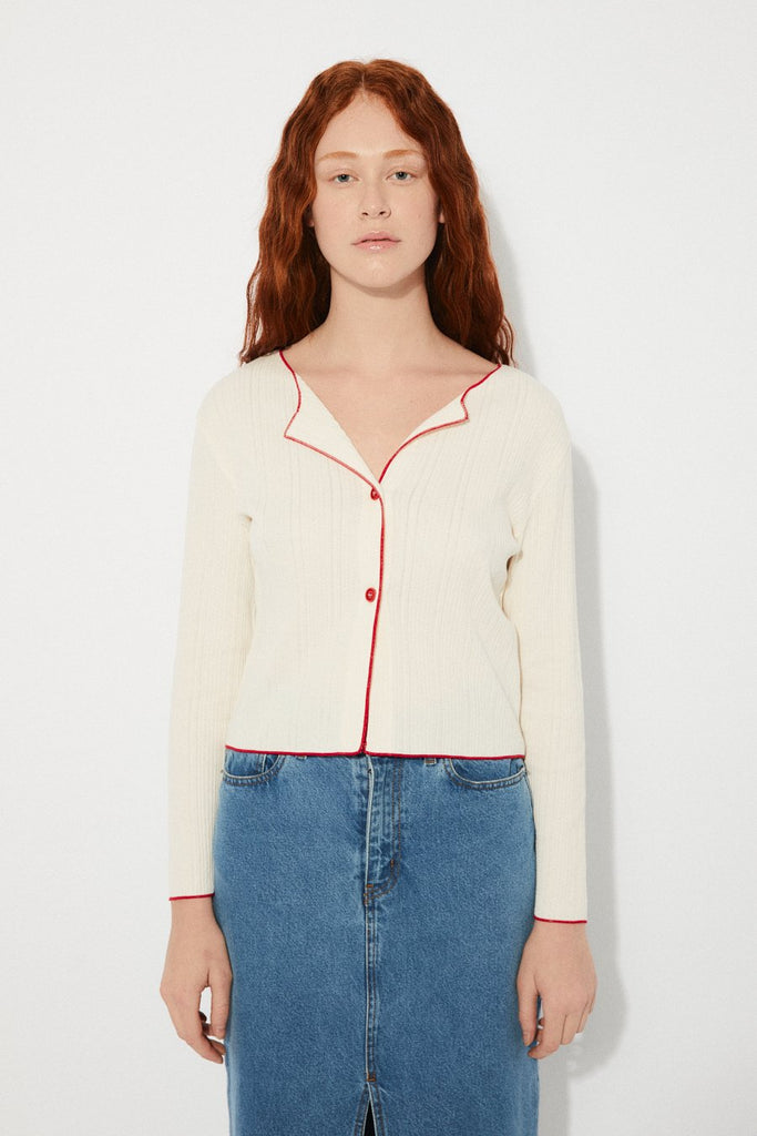 Tender Cardigan in White and Red