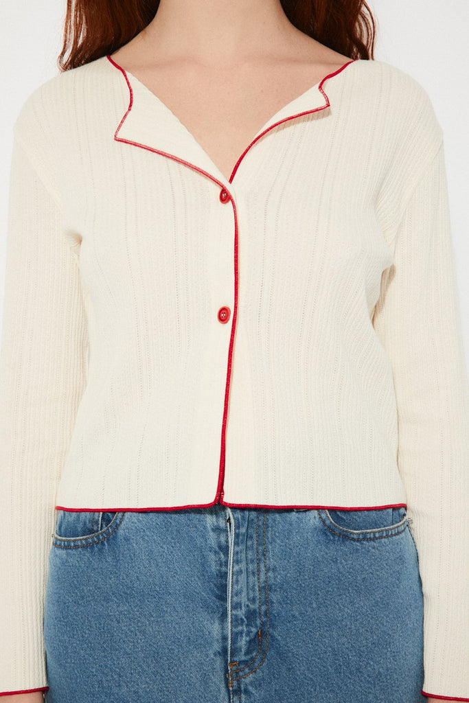 Tender Cardigan in White and Red