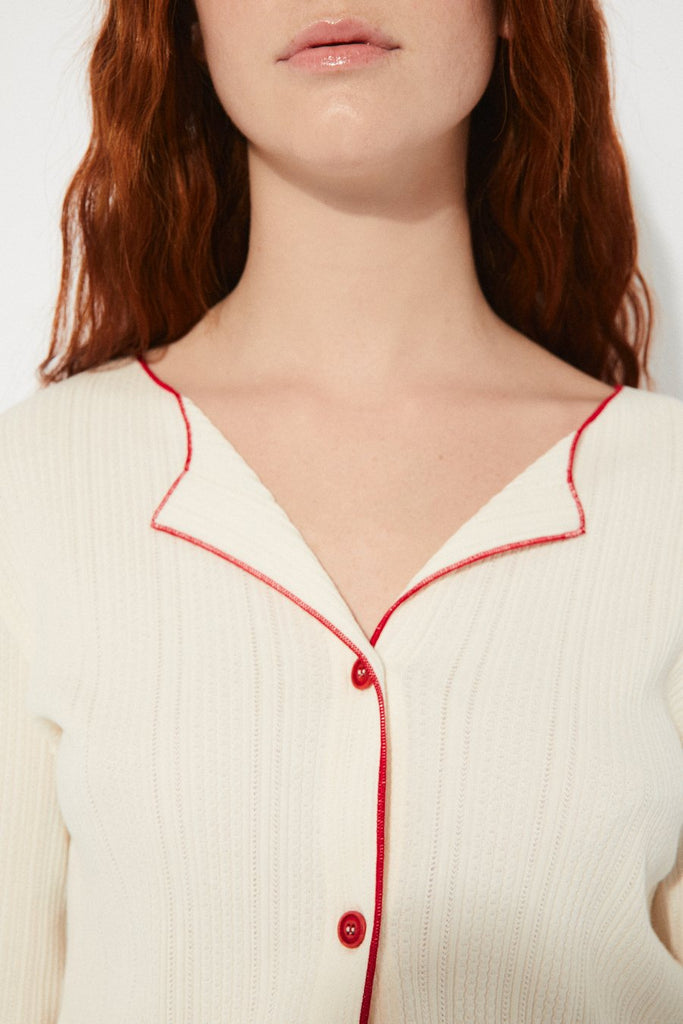 Tender Cardigan in White and Red