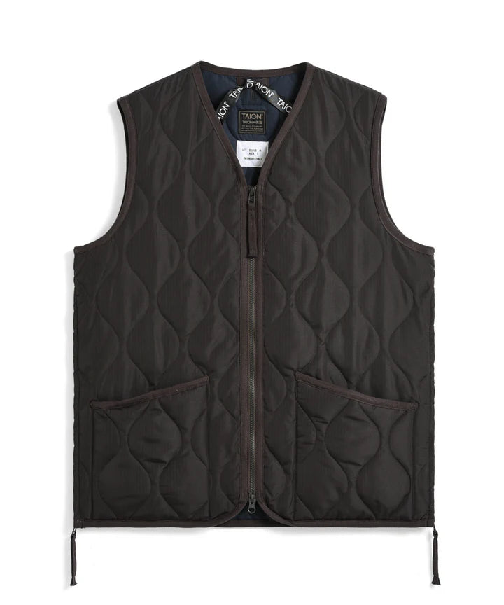 Zip V Neck Down Vest in Dark Chocolate