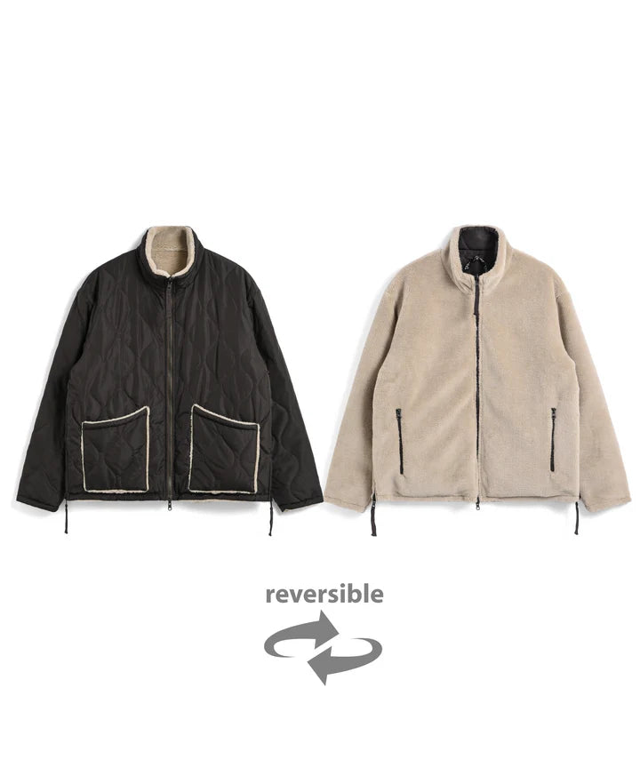 Reversible High Neck Down Jacket in Dark Chocolate x Beige