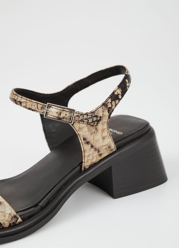 Ines Sandals in Beige Black Snake Print