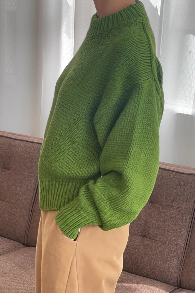 Zoe Cotton Sweater in Avocado Green