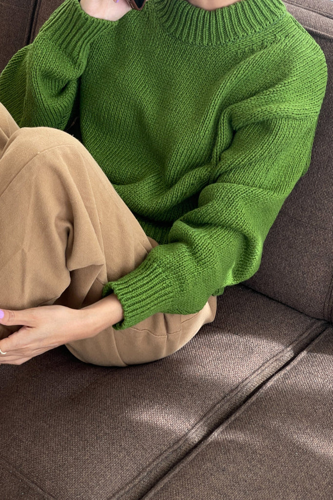 Zoe Cotton Sweater in Avocado Green