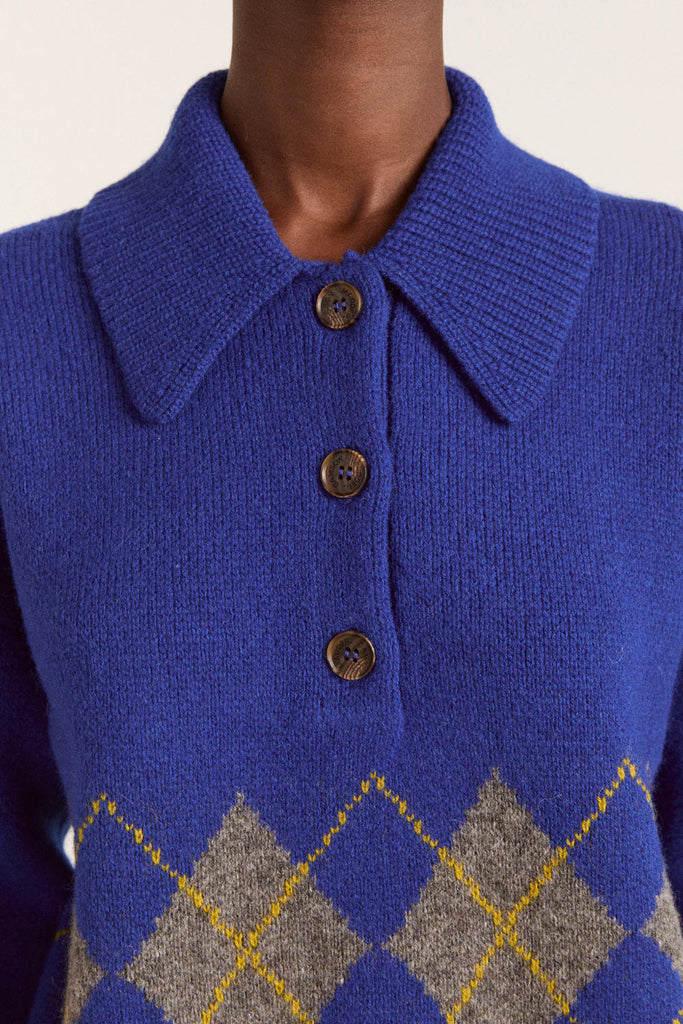 Saskia Slouchy Lambswool Rugby Jumper in Bold Argyle