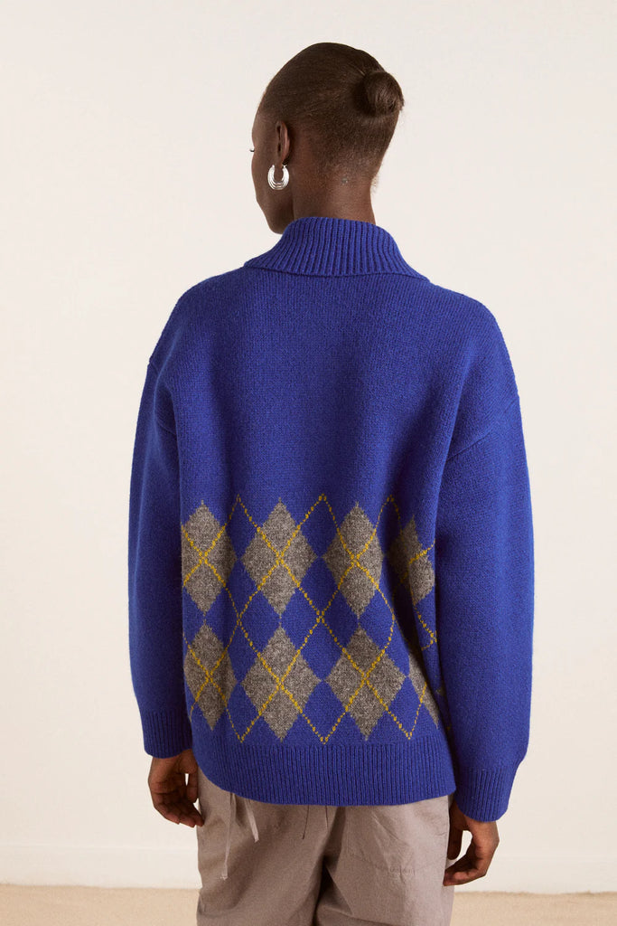 Saskia Slouchy Lambswool Rugby Jumper in Bold Argyle