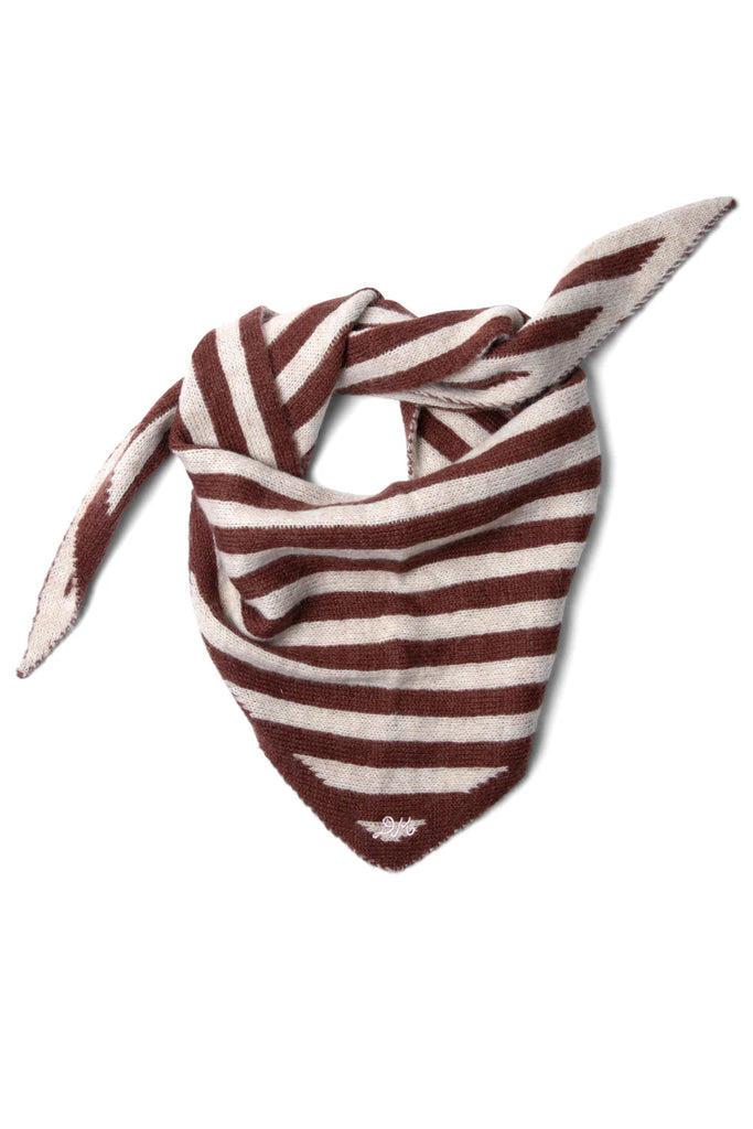 Knitted Triangle Scarf in Chocolate and Ecru Stripe