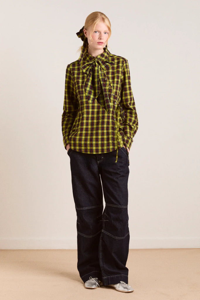 Robyn Shirt with Removable Tie in Tartan Yellow