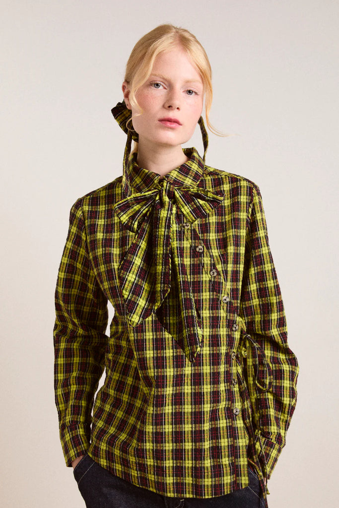 Robyn Shirt with Removable Tie in Tartan Yellow