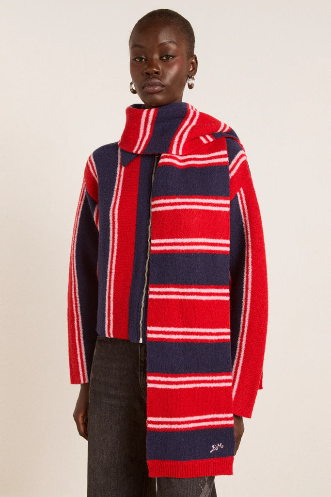 Bibi Skinny Scarf in Red/Navy Stripe