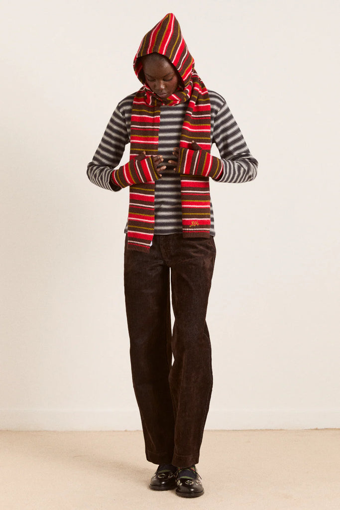 Fingerless Mittens in Choc Multi Stripe