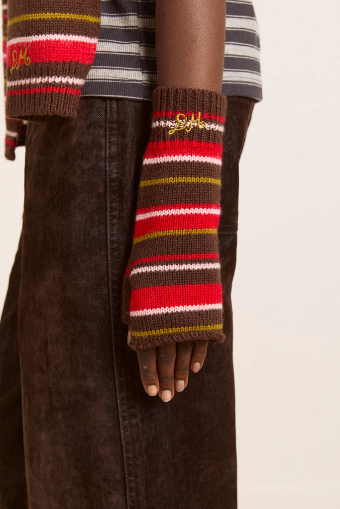 Fingerless Mittens in Choc Multi Stripe