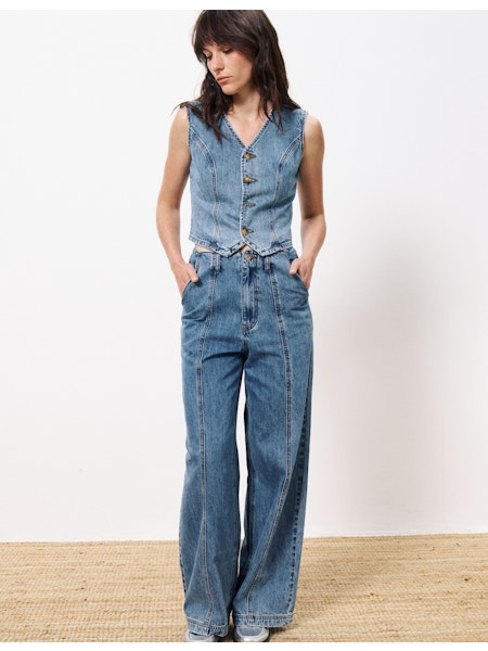 Aela Wide Leg Jeans in Blue Denim