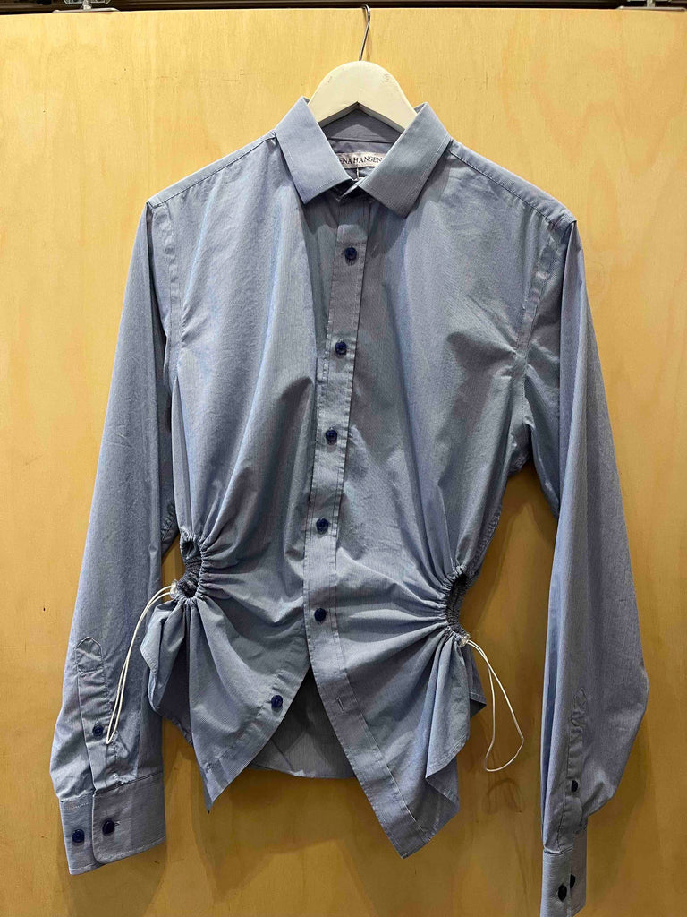 Bungee Shirt in Blue and White Pinstripe with Blue Buttons XS/S