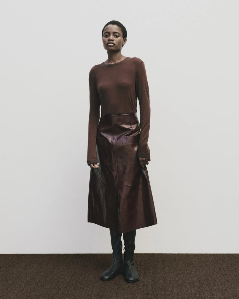 WOOL TENCEL CREW NECK TOP IN BROWN