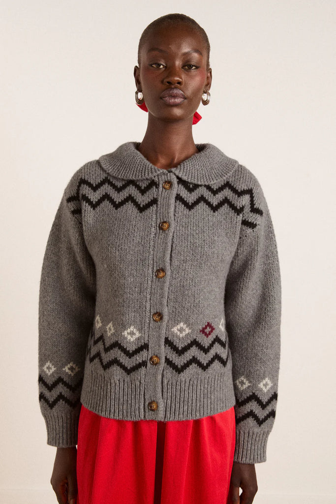 Cecily Collar Lambswool Cardigan with Bunny Intarsia