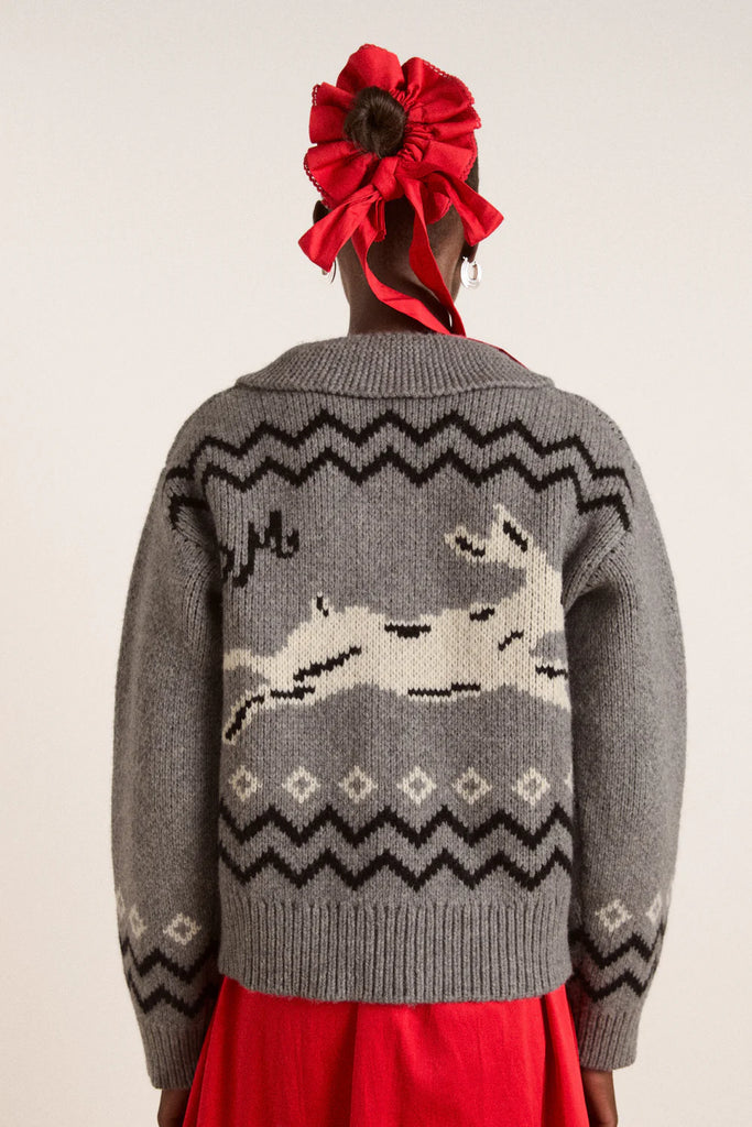 Cecily Collar Lambswool Cardigan with Bunny Intarsia