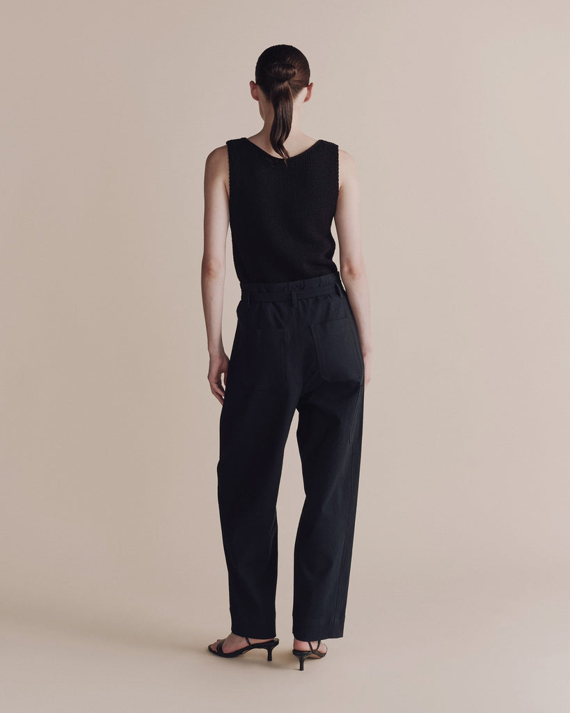 Belted Barrel Leg Pants in Navy