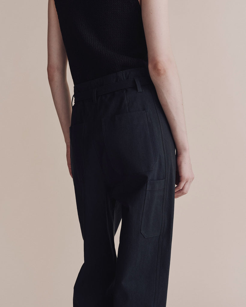 Belted Barrel Leg Pants in Navy