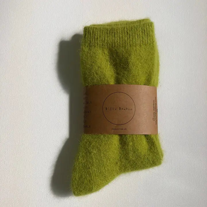 Fluffy Angora Socks in Olivine