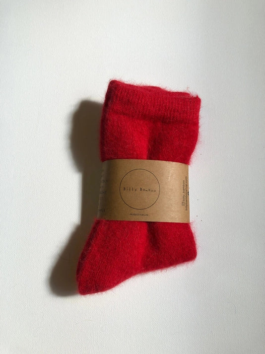 Fluffy Angora Socks in Red Coal