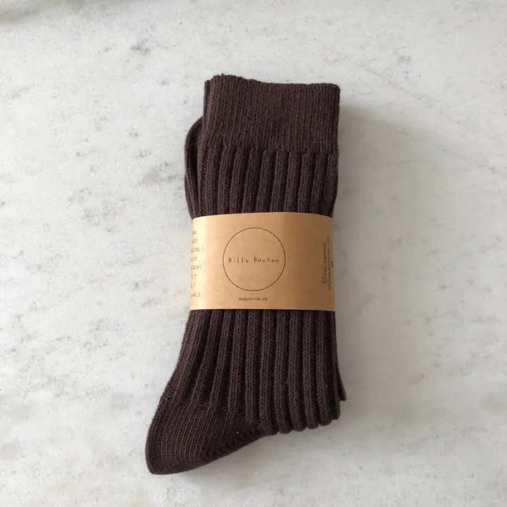 Ribbed Cotton High Socks in Dark Chocolate