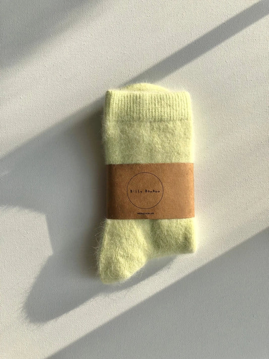 Fluffy Angora Socks in Yellow Diamond