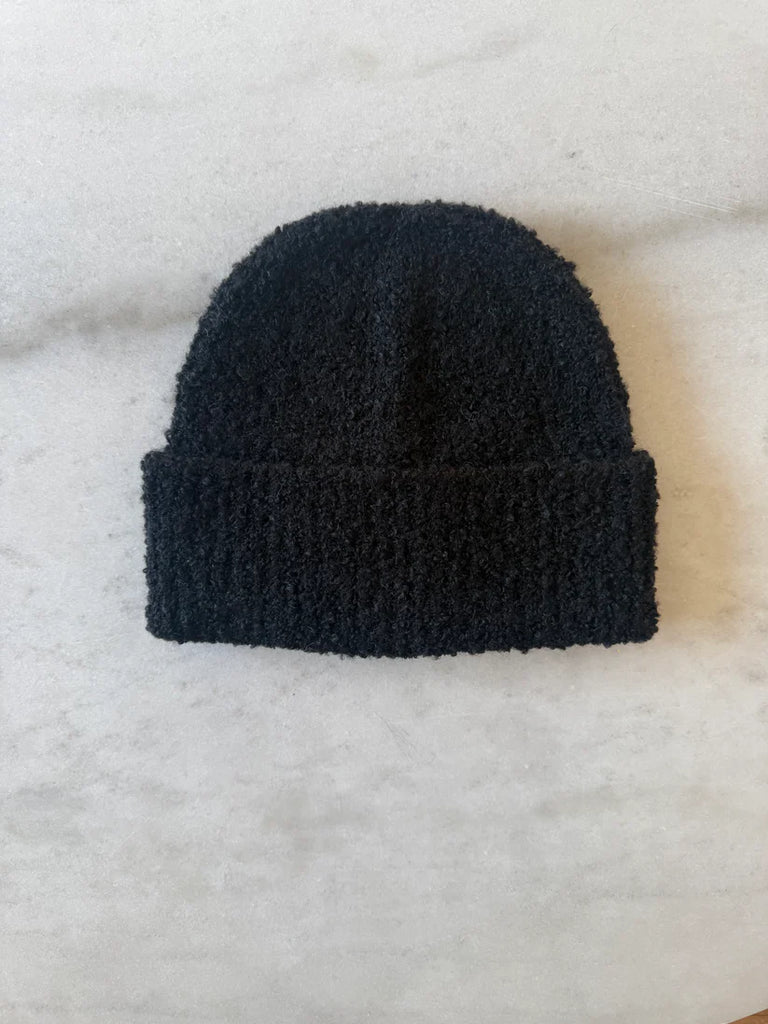 Wool Boucle Beanie in Black