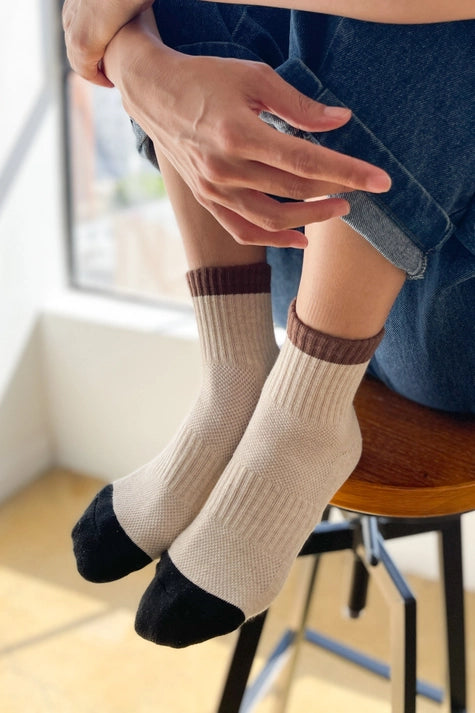 Colour Block Striped Socks in Black Coffe