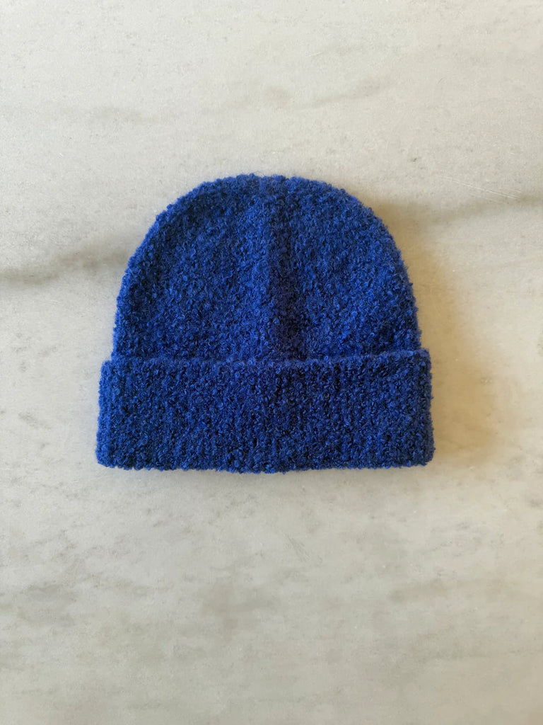 Wool Boucle Beanie in Blue Sapphire