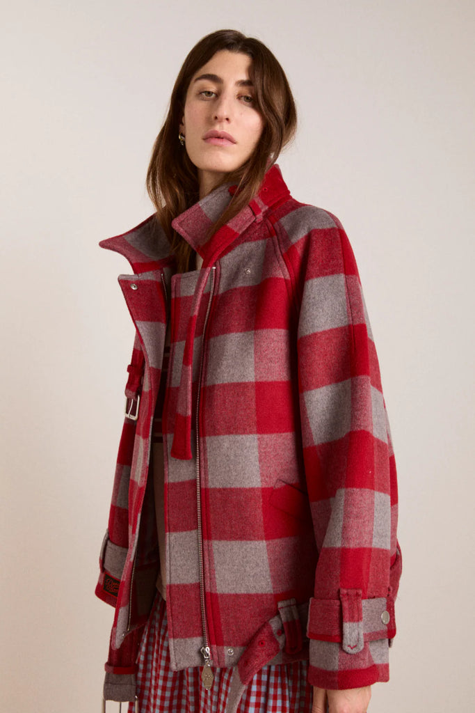 Polly Wool Bomber Coat in Red