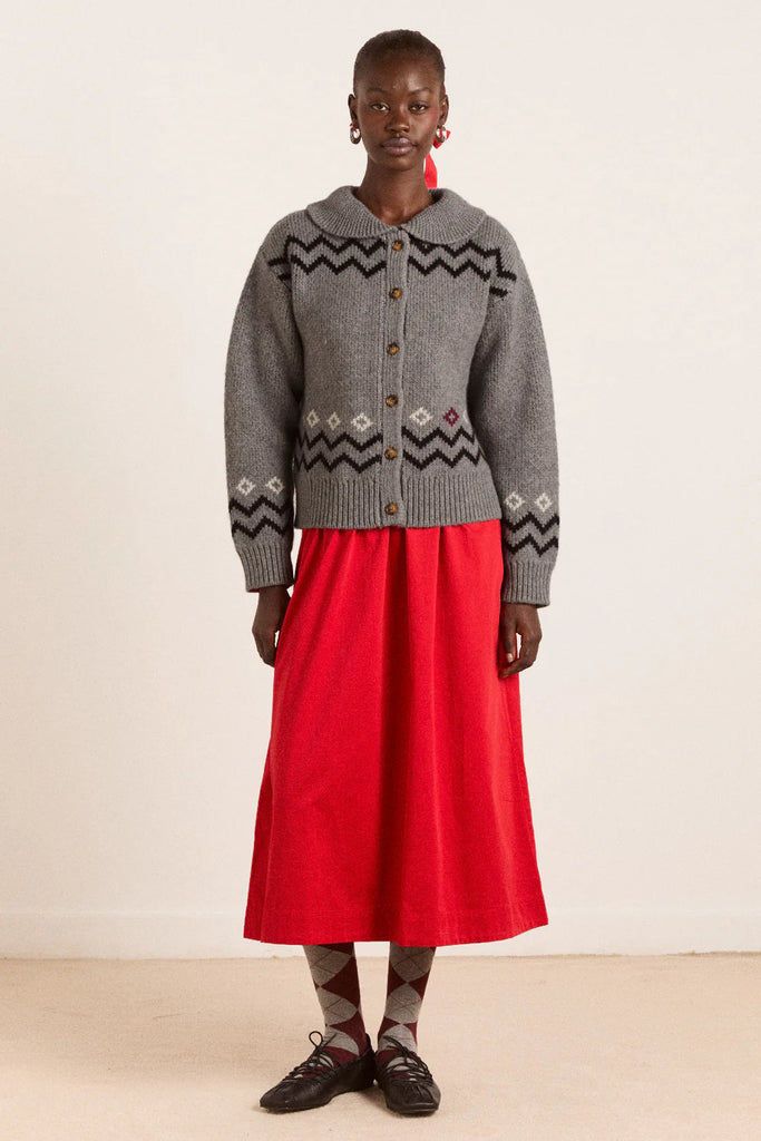 Cecily Collar Lambswool Cardigan with Bunny Intarsia