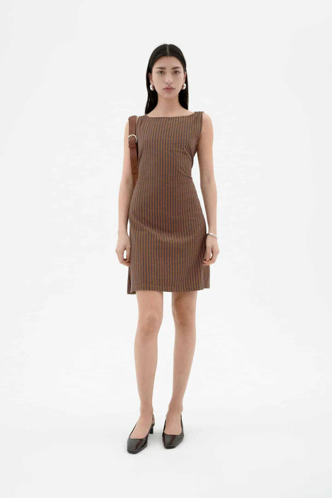 Cecile Dress in Brown Stripes