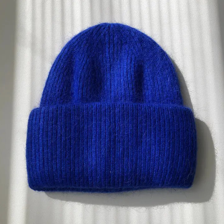 Royal Angora and Wool Beanie in Royal Blue
