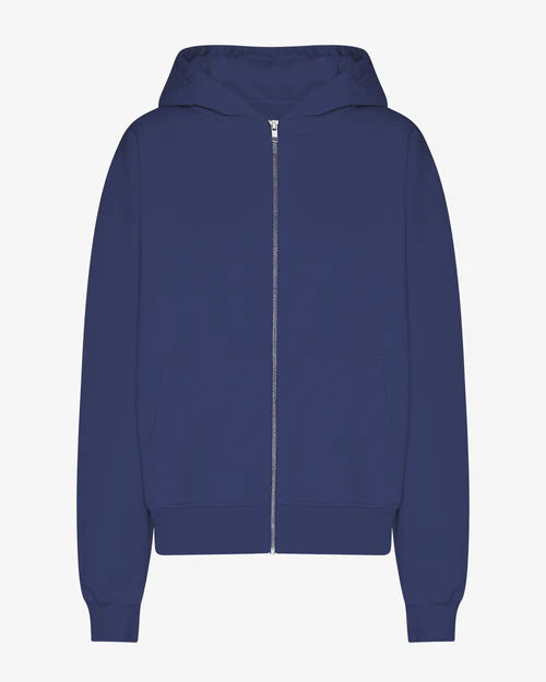 Oversized Organic Zip Hoodie in Marine Blue