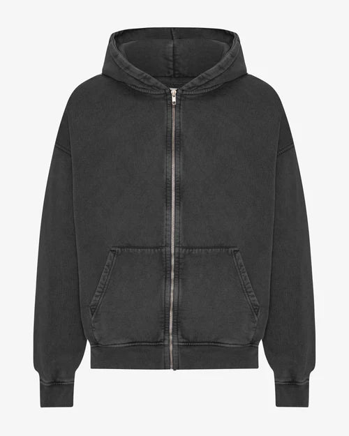 Oversized Organic Zip Hoodie in Faded Black