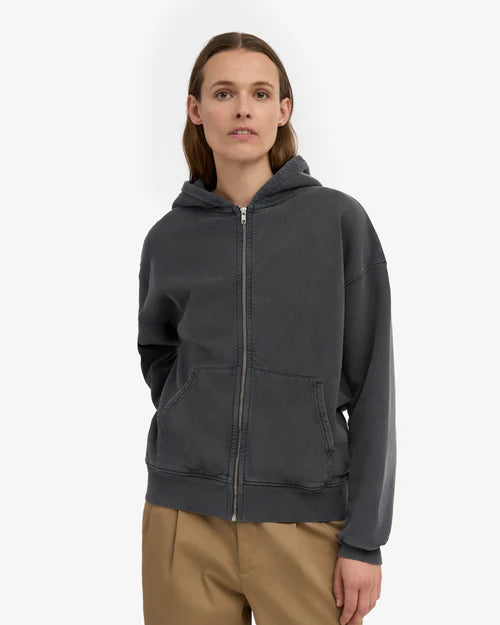 Oversized Organic Zip Hoodie in Faded Black