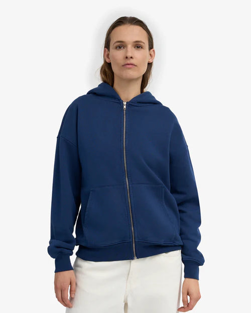 Oversized Organic Zip Hoodie in Marine Blue
