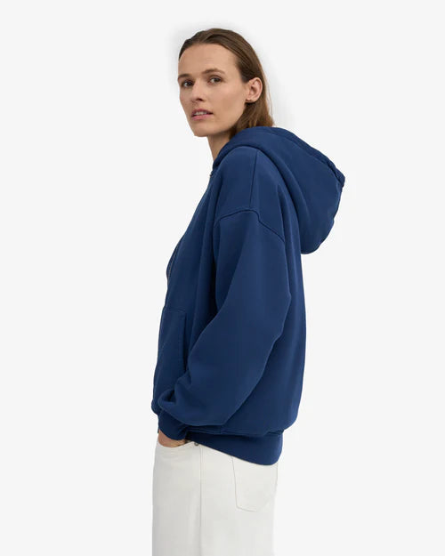 Oversized Organic Zip Hoodie in Marine Blue