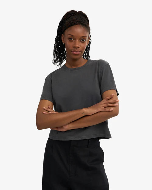 Organic Boxy Crop Tee in Faded Black