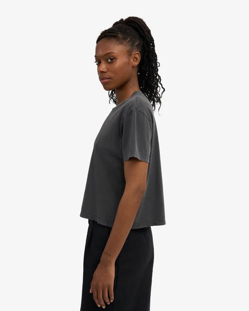 Organic Boxy Crop Tee in Faded Black