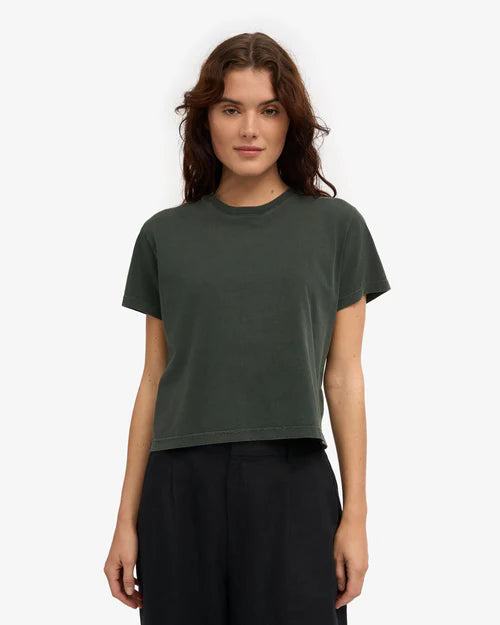 Organic Boxy Crop Tee in Midnight Forest