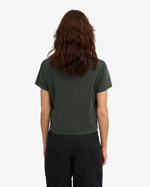 Organic Boxy Crop Tee in Midnight Forest
