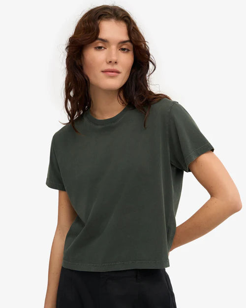 Organic Boxy Crop Tee in Midnight Forest
