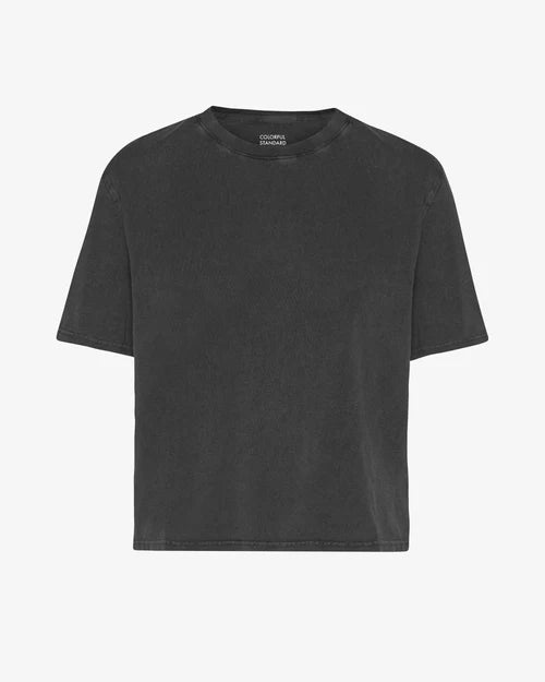 Organic Boxy Crop Tee in Faded Black