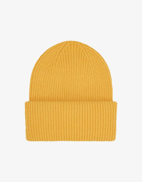 Merino Wool Beanie Hat in Burned Yellow