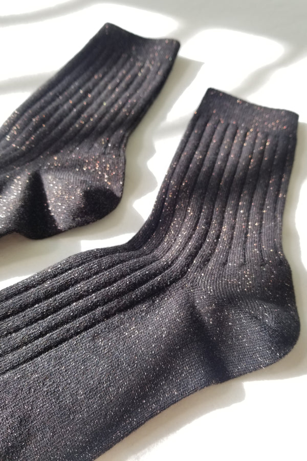 Ribbed Socks in Glitter Copper Black