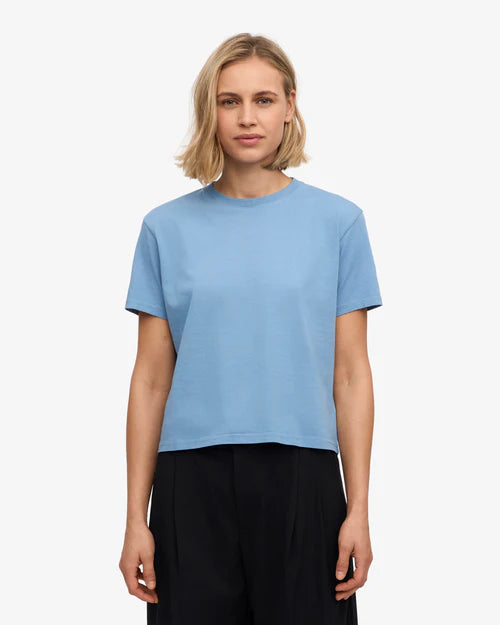 Organic Boxy Crop Tee in Seaside Blue